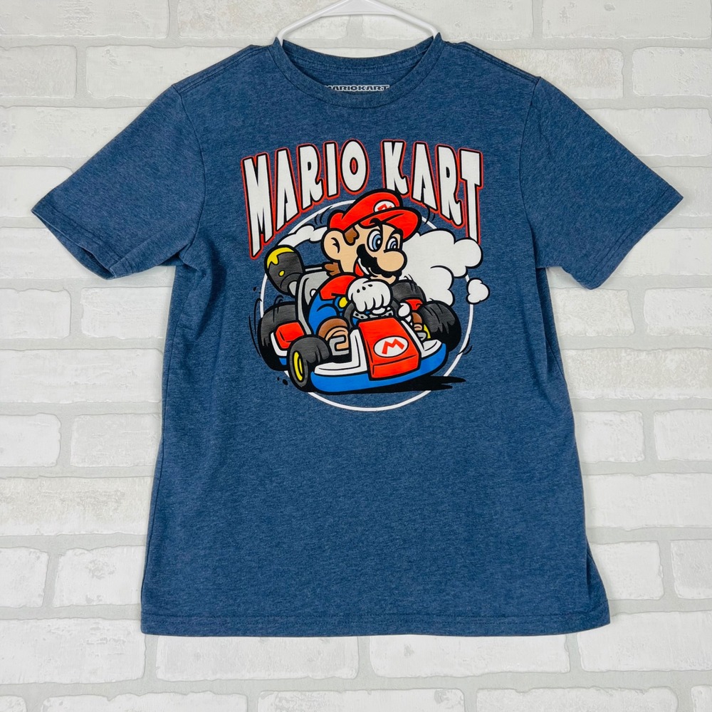 Nintendo Mario Kart Kids XL 14/16 Blue Graphic T-Shirt Heathered Short Sleeve